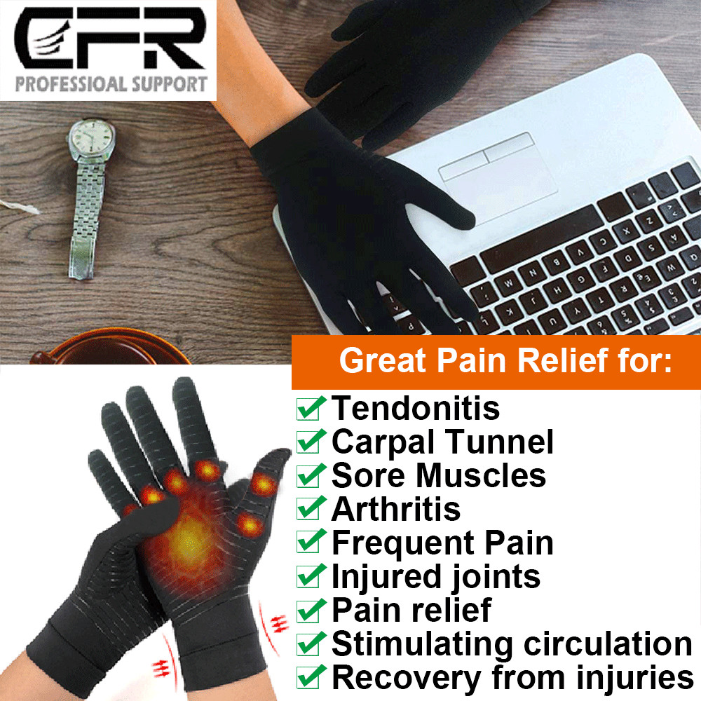 Copper Infused Compression Arthritis Gloves Rheumatoid Joint Pain Relief Hand @