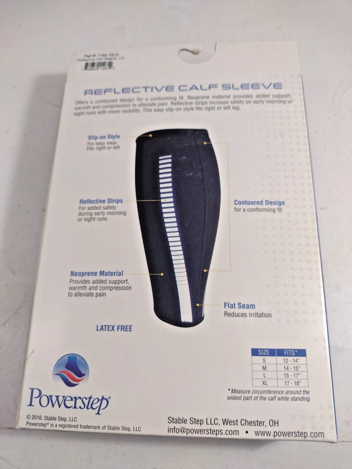 Neoprene Powerstep Slip-On Calf Sleeve with Reflective Strips Large