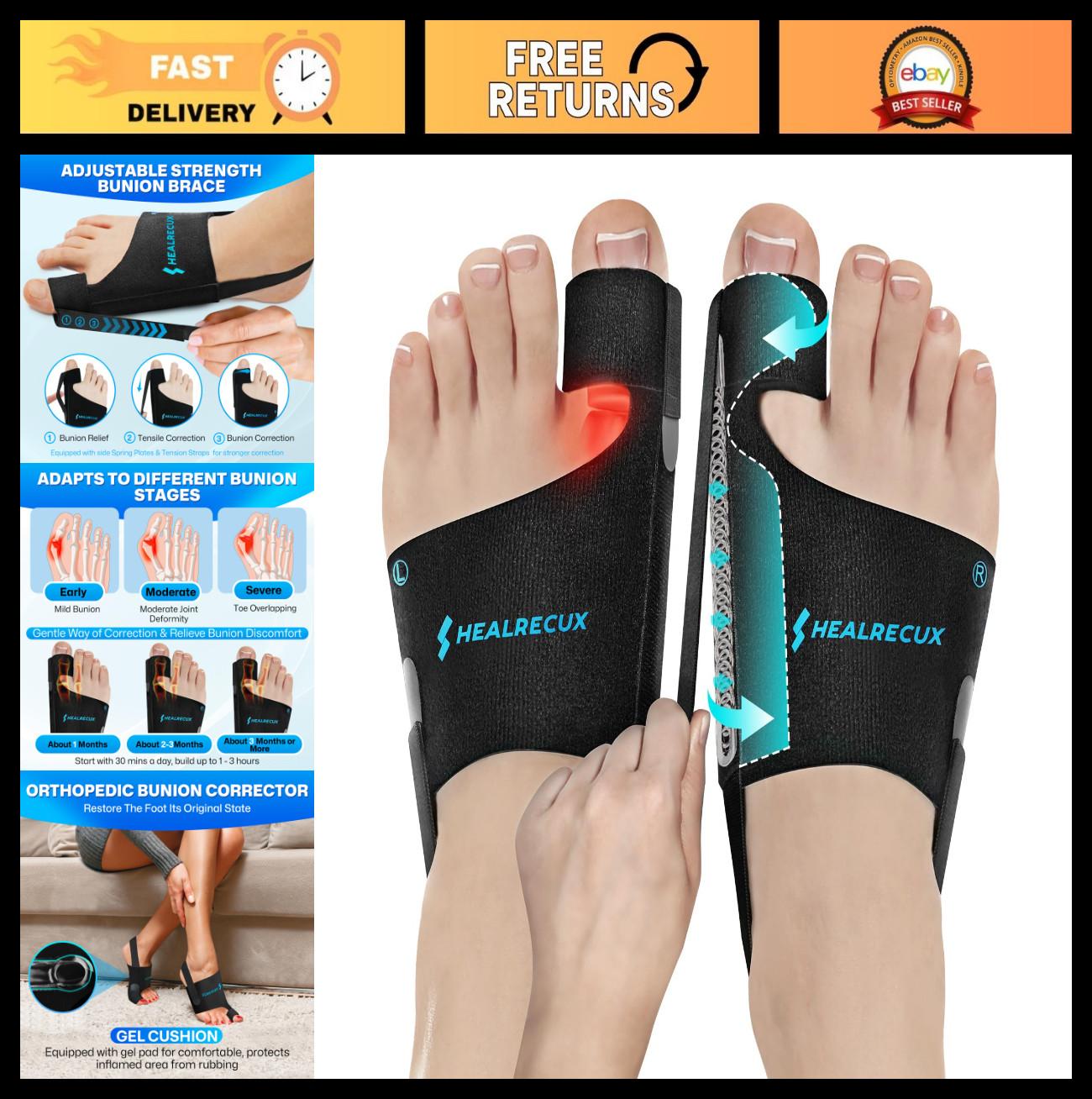 Adjustable Bunion Corrector for Men & Women, Big Toe Straightener Splints with G