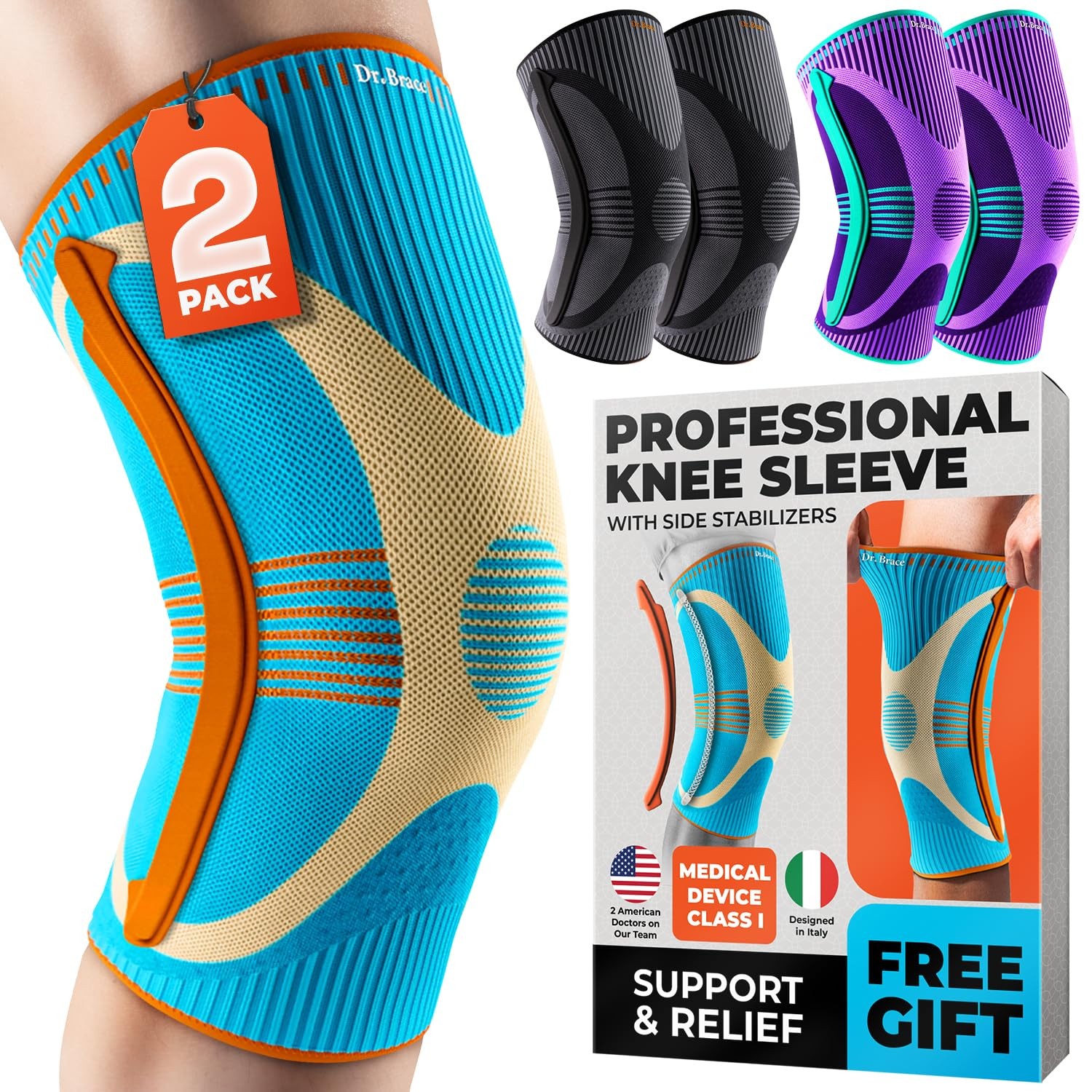 DR. BRACE ELITE Knee Brace with Size Stabilizer (2 Pack) Knee Brace for Women…