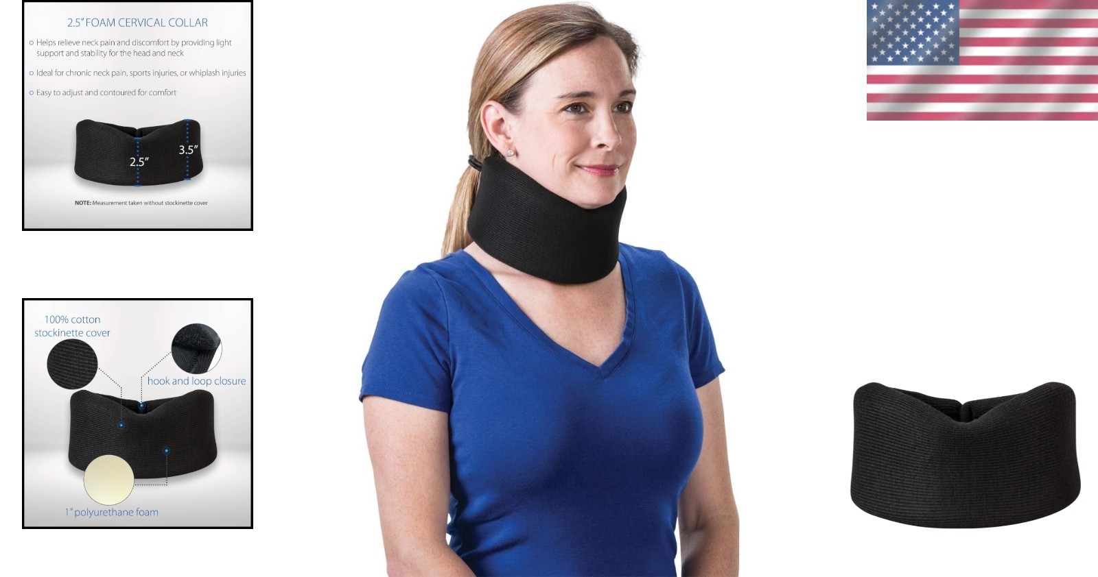 Adjustable Soft Foam Cervical Collar – Neck Support for Pain Relief – Black