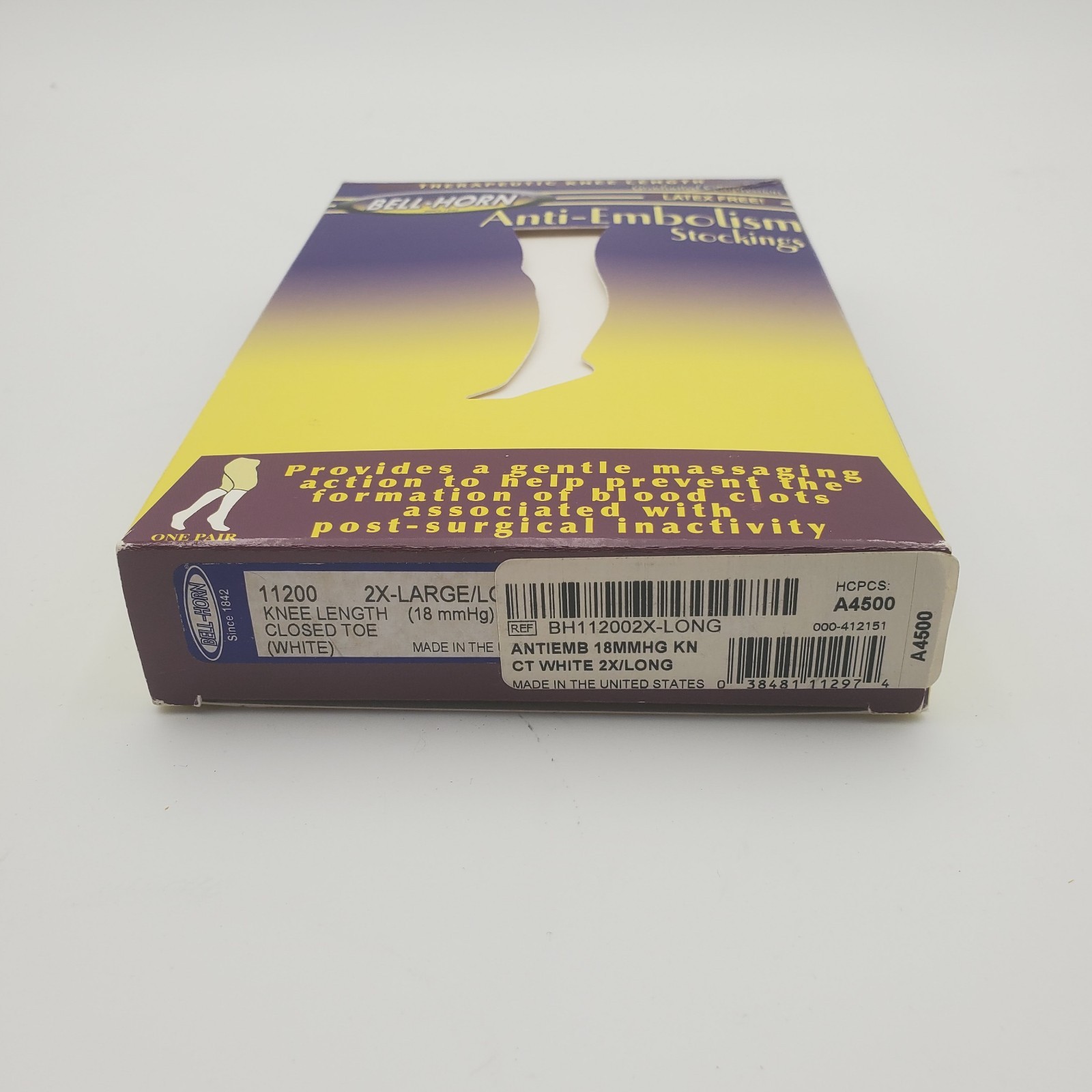 Anti Embolism Bell-Horn Stockings 18 mmHg Compression Closed Toe White 2X Large