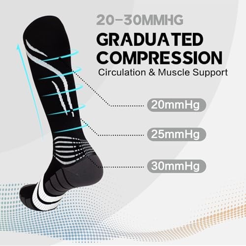 Compression Socks for Men & Women, Light Support Athletic 5-8.5 Black + White