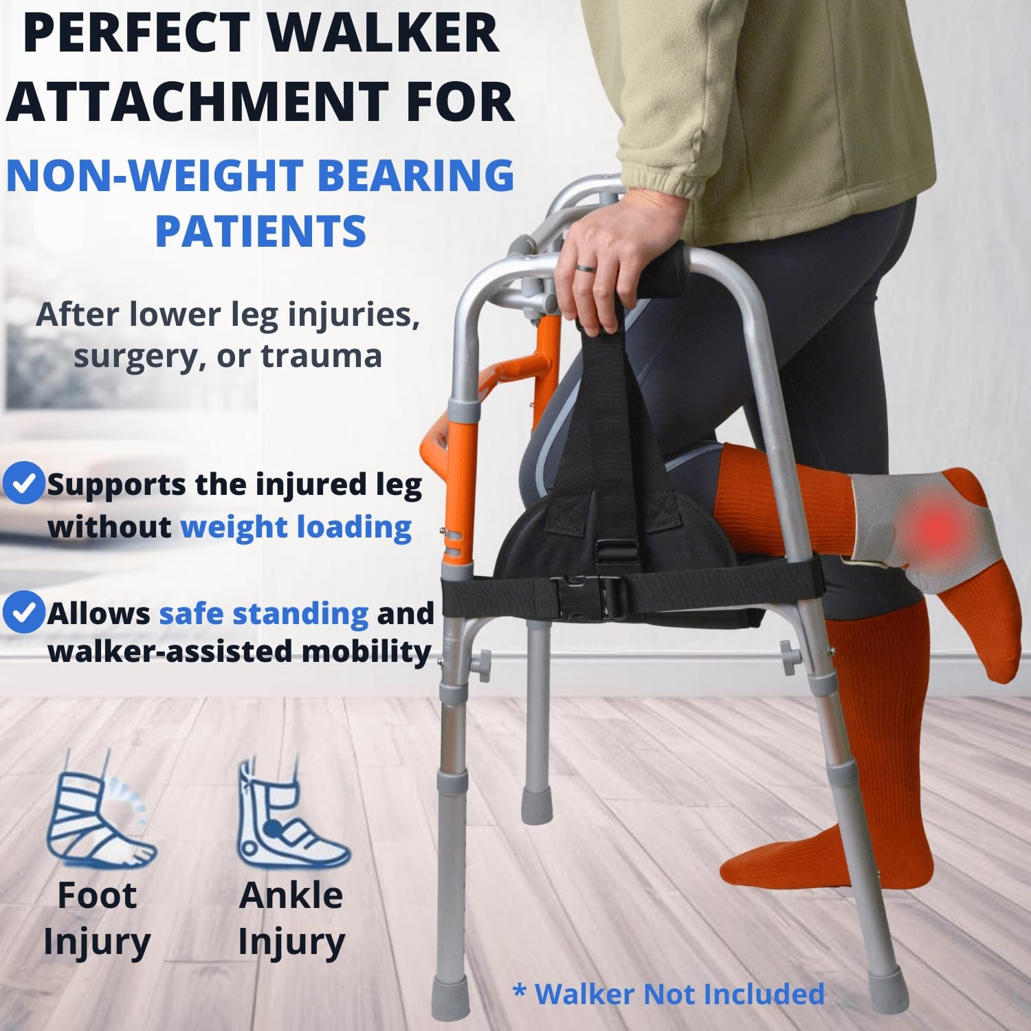 Caredgitz Knee Sling for Walker, Adjustable Cushioned Knee Support for Non We…