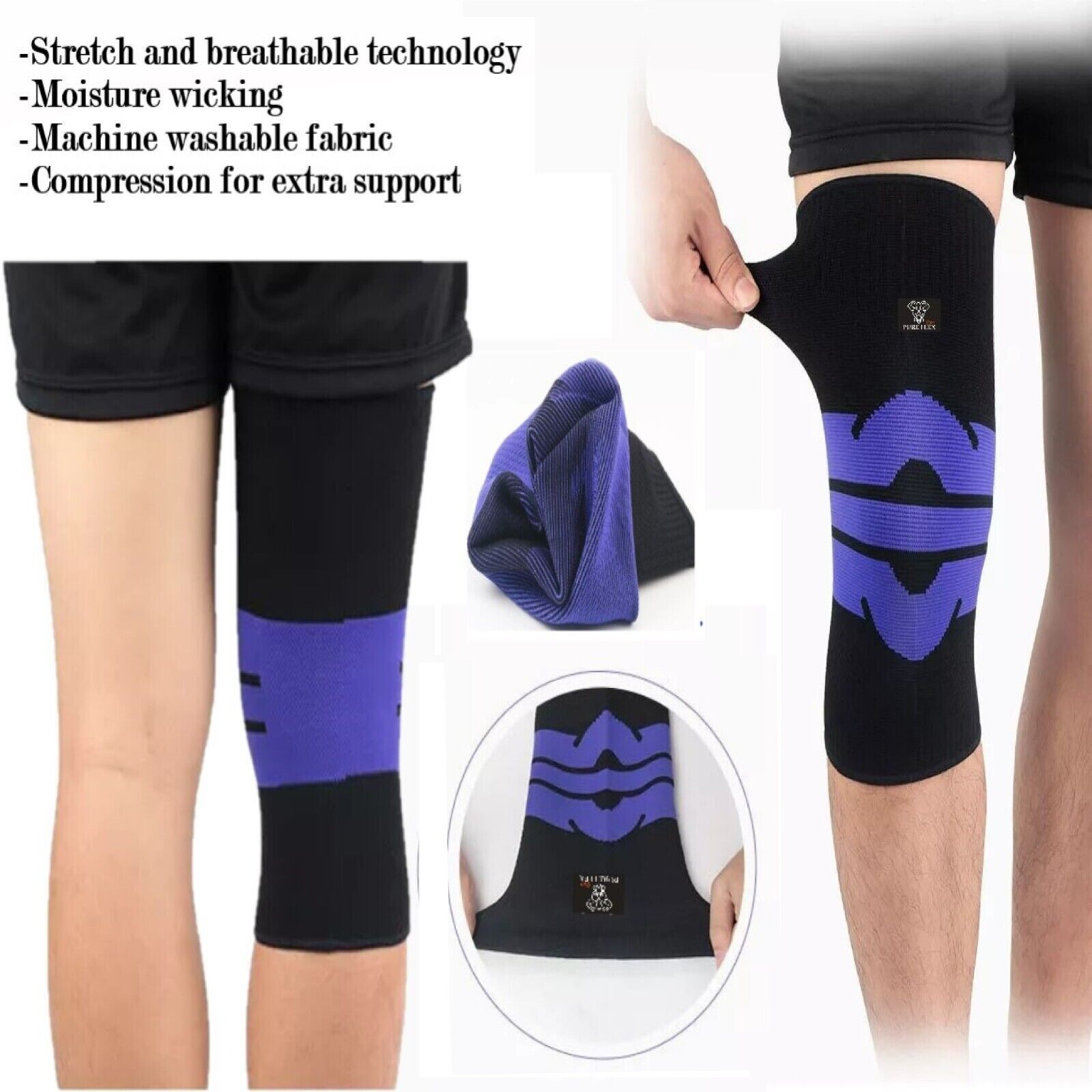 Knee Brace Compression Sleeve Support Sports Recovery ACL LCL MCL Blue/Grey L