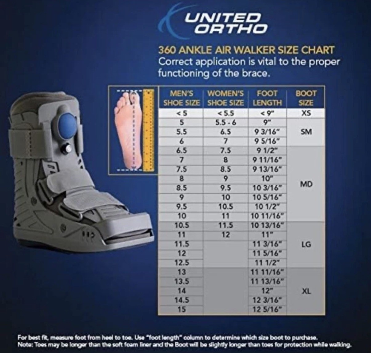 United Ortho USA16113 360 Air Walker Ankle Fracture Boot, Large, Gray