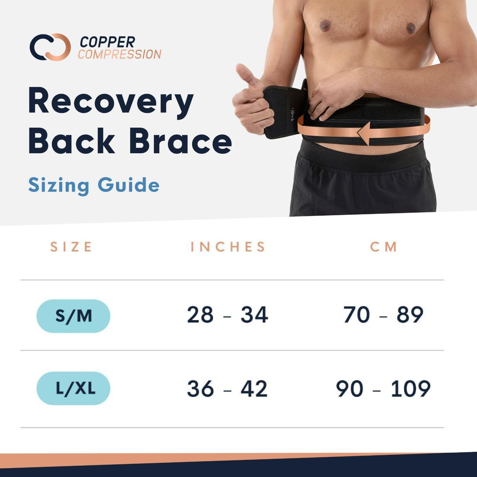 Lumbar Support Brace with High Copper Content for All Activities (Waist 28″-38″)