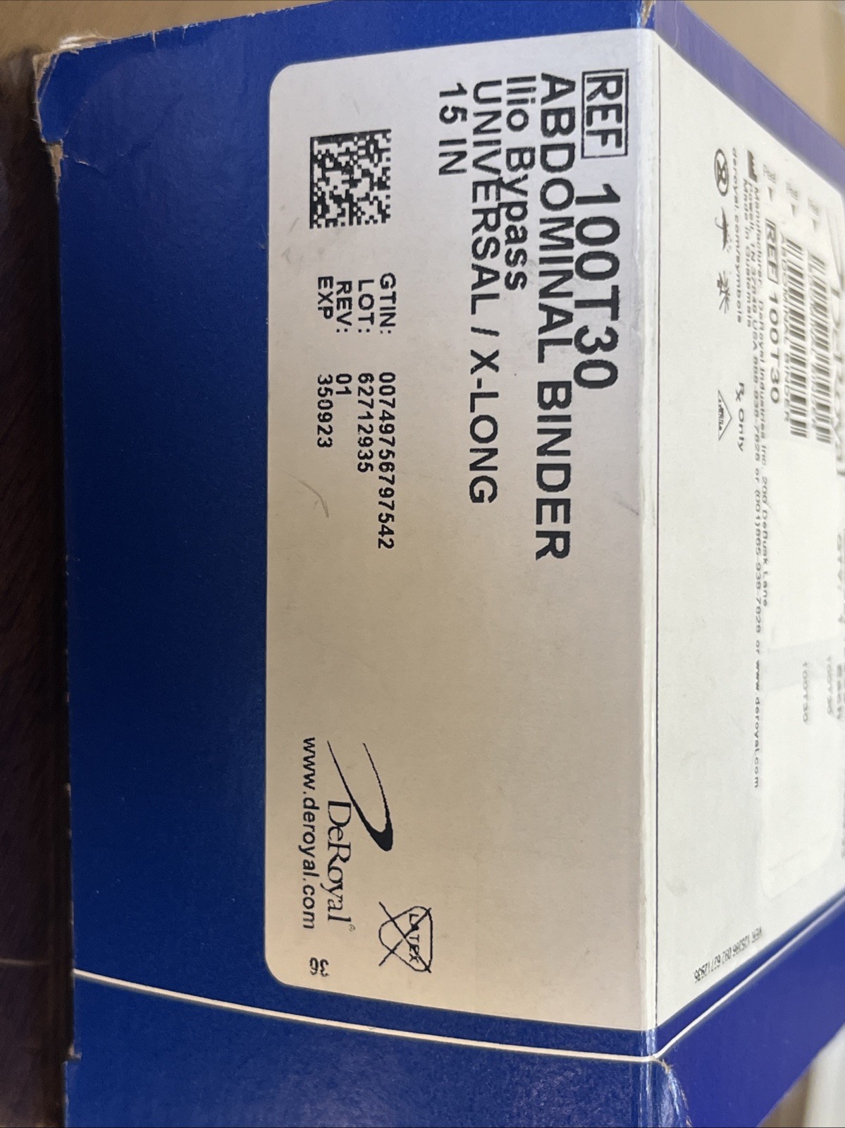 DeRoyal Universal Abdominal Binder X-Long 15 Inch REF 100T30 – OPEN BOX