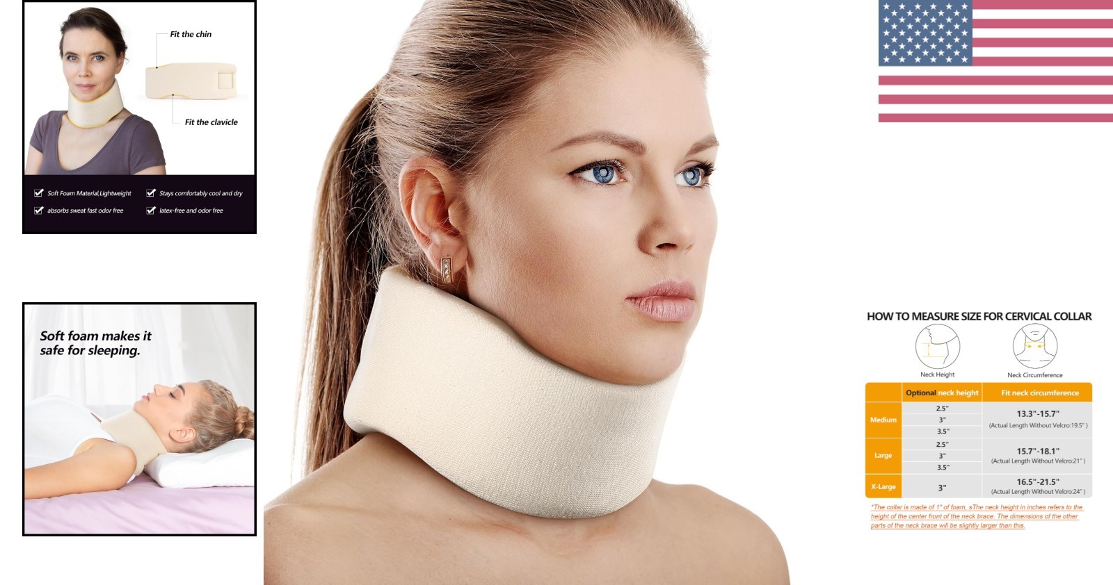 Lightweight Adjustable Neck Brace – For Sleeping and Injury Recovery, M Size