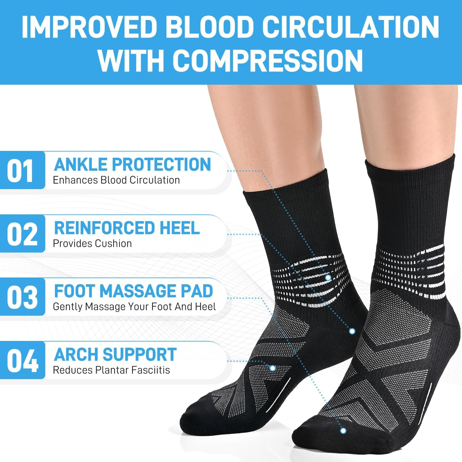 Compression Ankle Support Crew Socks Men Women Coolmax Wicking Plantar Fasciitis