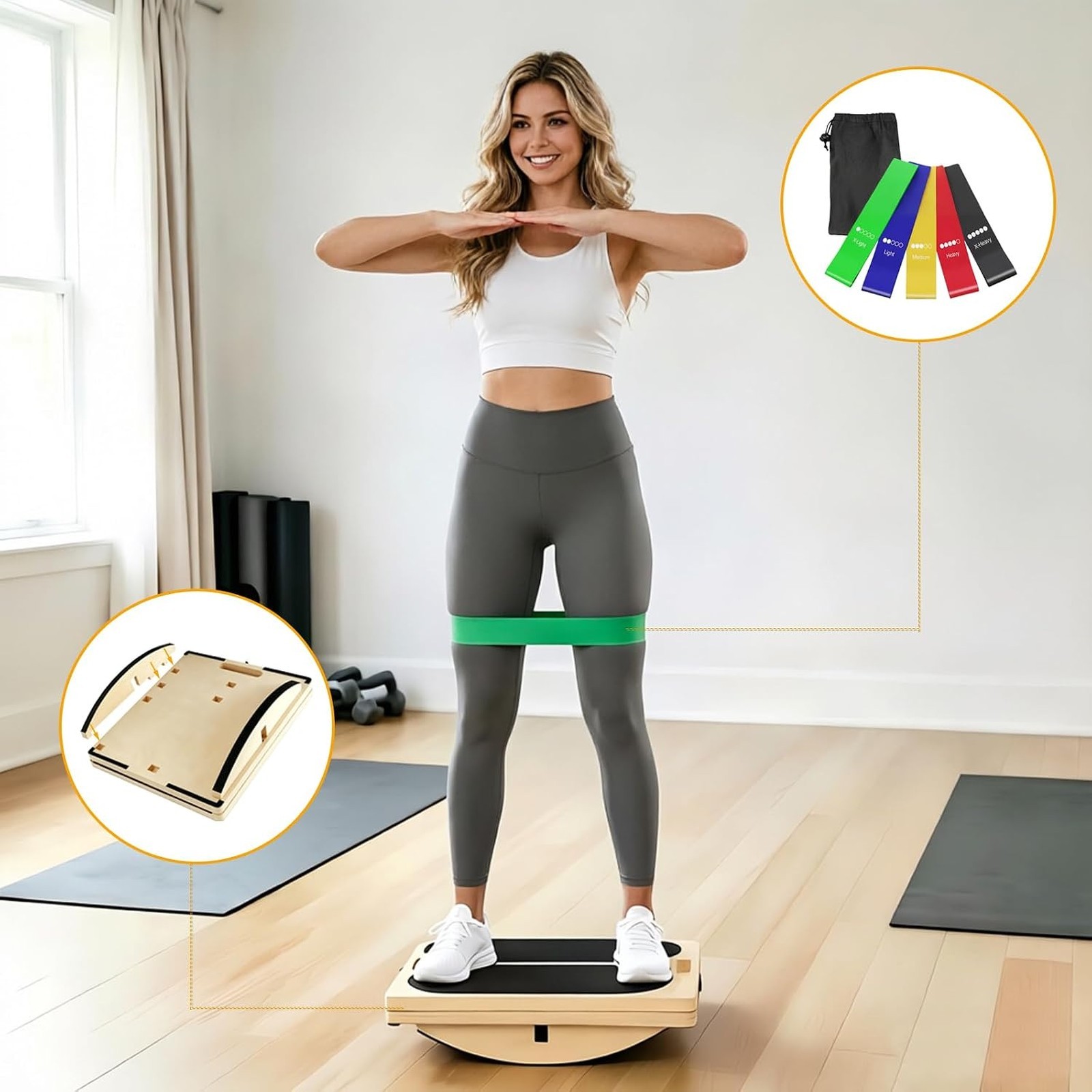 3-in-1 Balance Board with Resistance Bands for Calf Stretches and Mobility