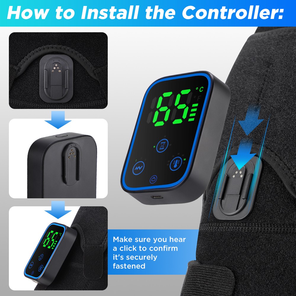 Cordless Heated Shoulder Massager Joint Brace Vibration Relief Pain App Control