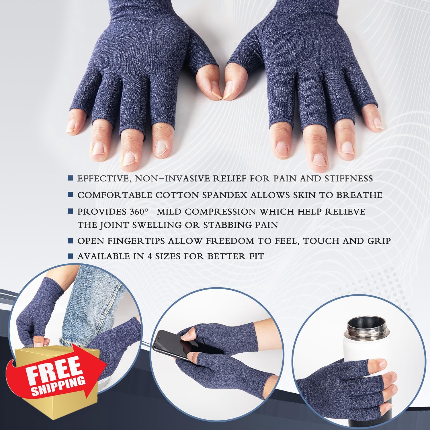 HENOTIC Arthritis Compression Gloves Fingerless Navy S