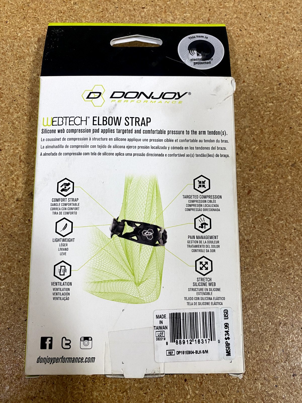 DonJoy Performance Webtech Tennis Elbow Support Strap S/M Black