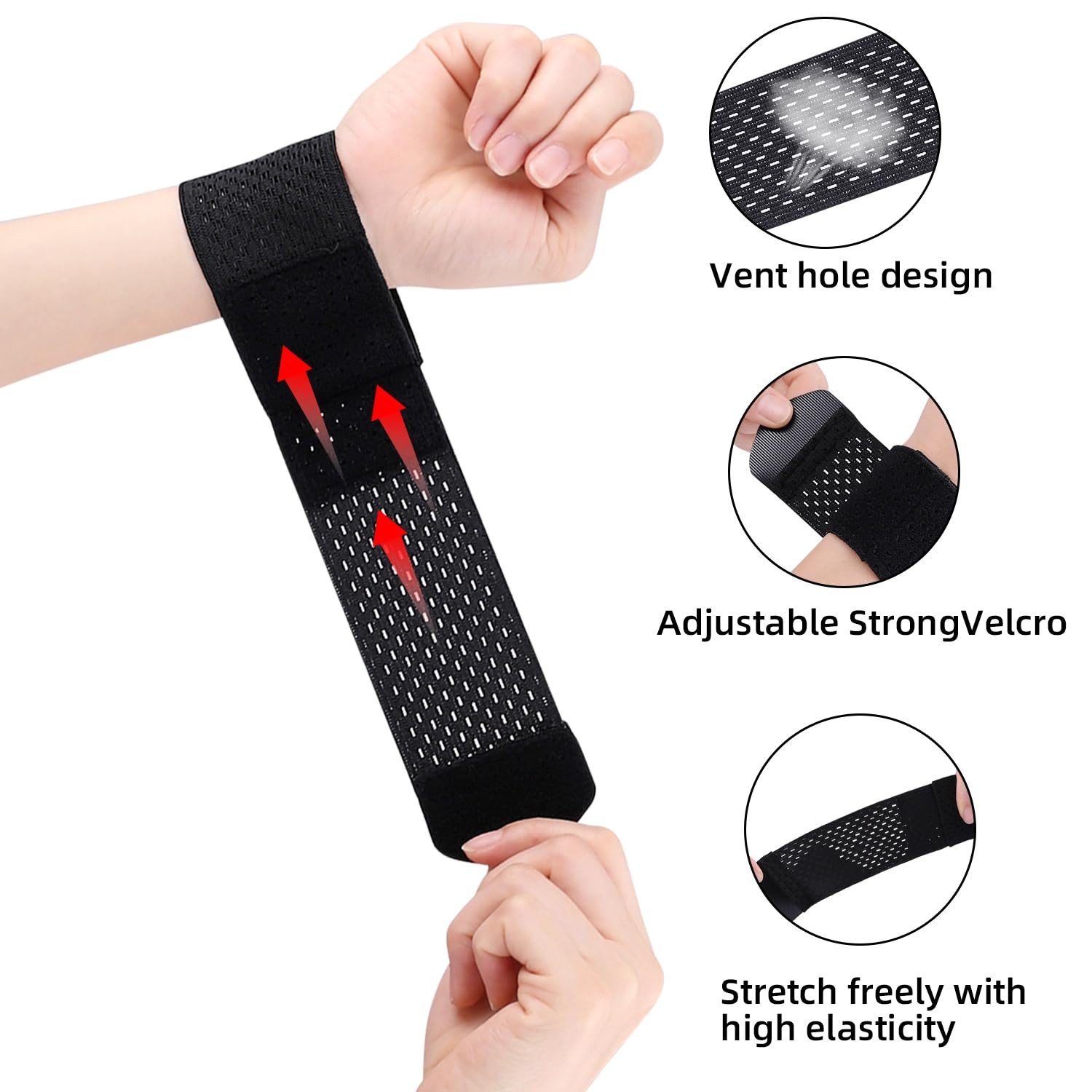 2 Pcs Carpal Tunnel Wrist Brace, Ultra Thin Compression 6.7″, Black Regular
