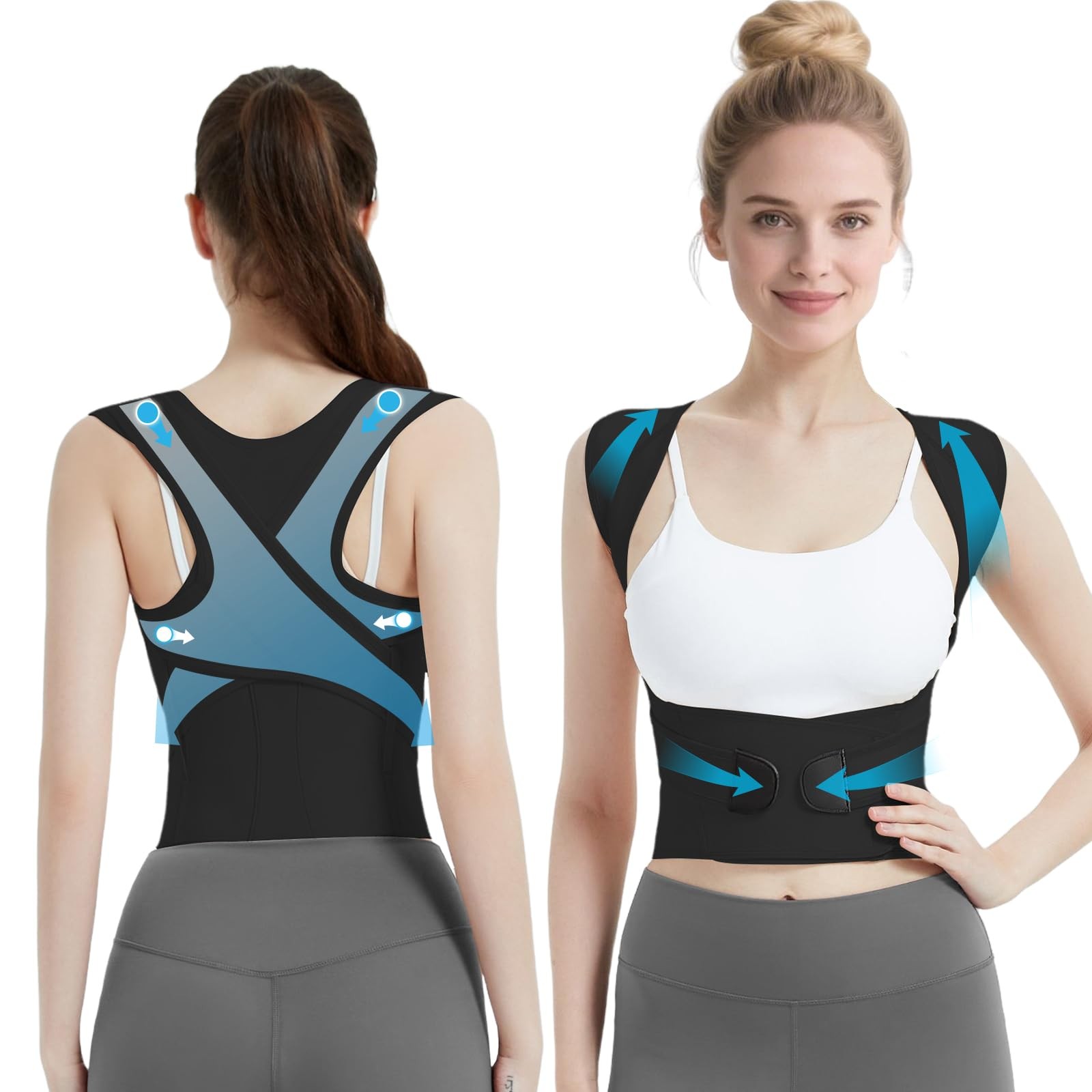 LuxuMach Posture Corrector for Women & Men, Full Back Brace Medium, Black