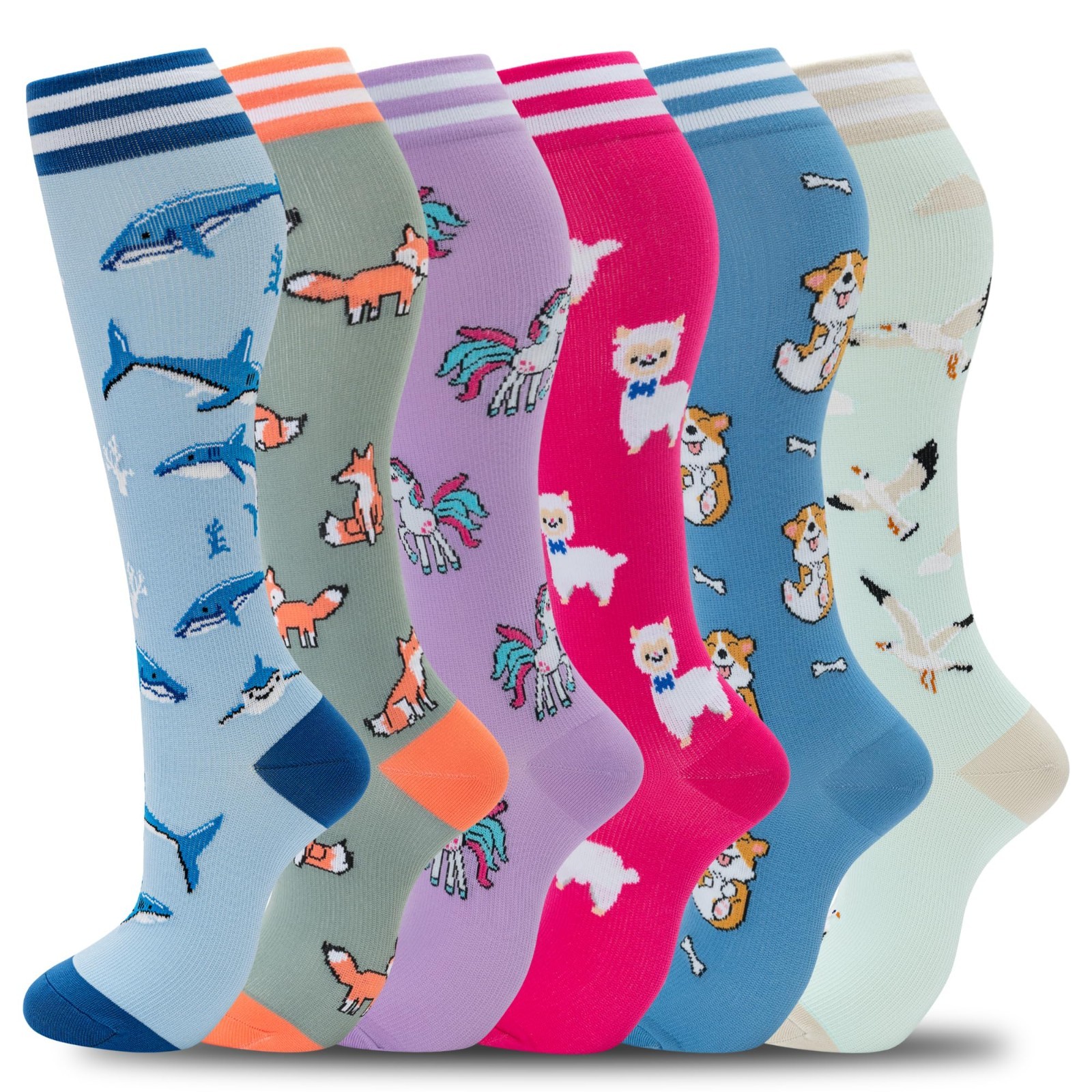 Knee High Compression Socks for Men & Women – 6 Pairs, Best Support for Running,
