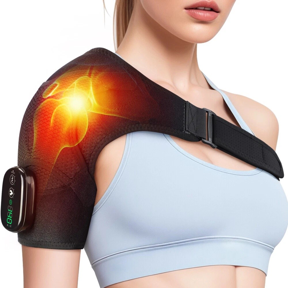Cordless Heated Shoulder Massager with Vibration Rotator Cuff Brace Pain Relief