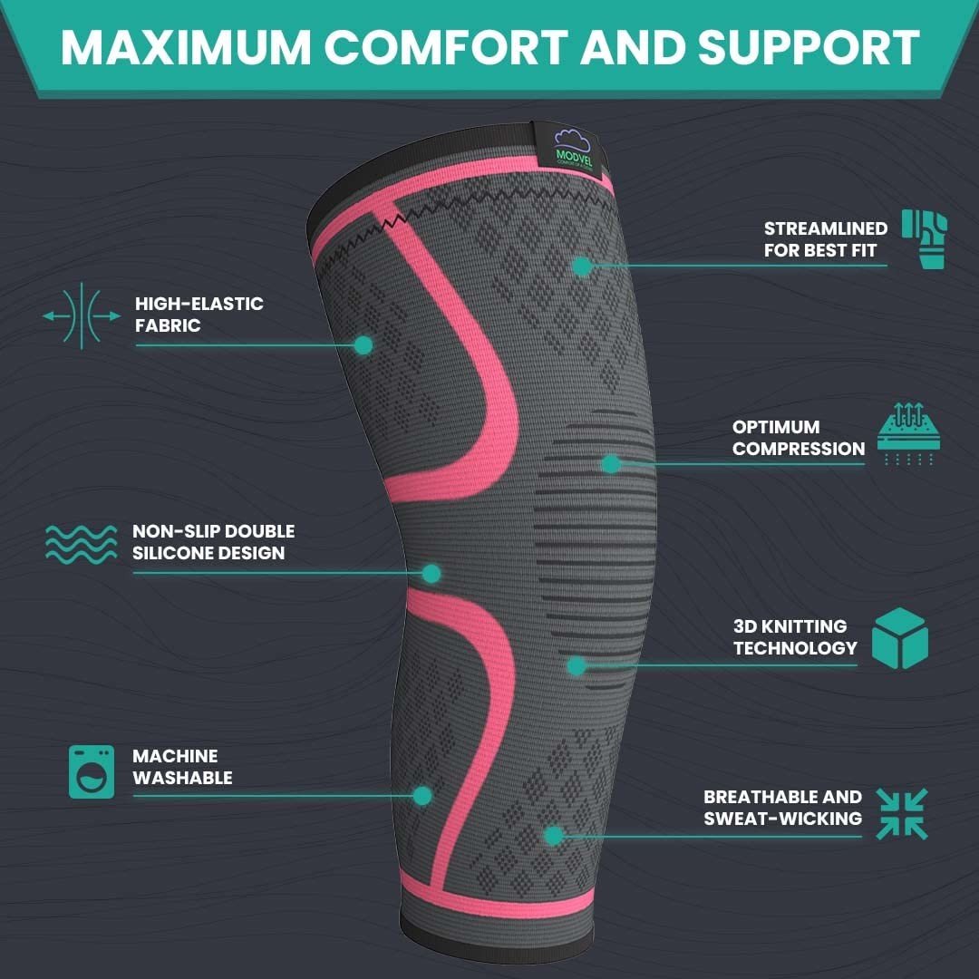 Modvel 2 Pack Knee Brace Women & Men – Workout Knees Compression Sleeve Knee