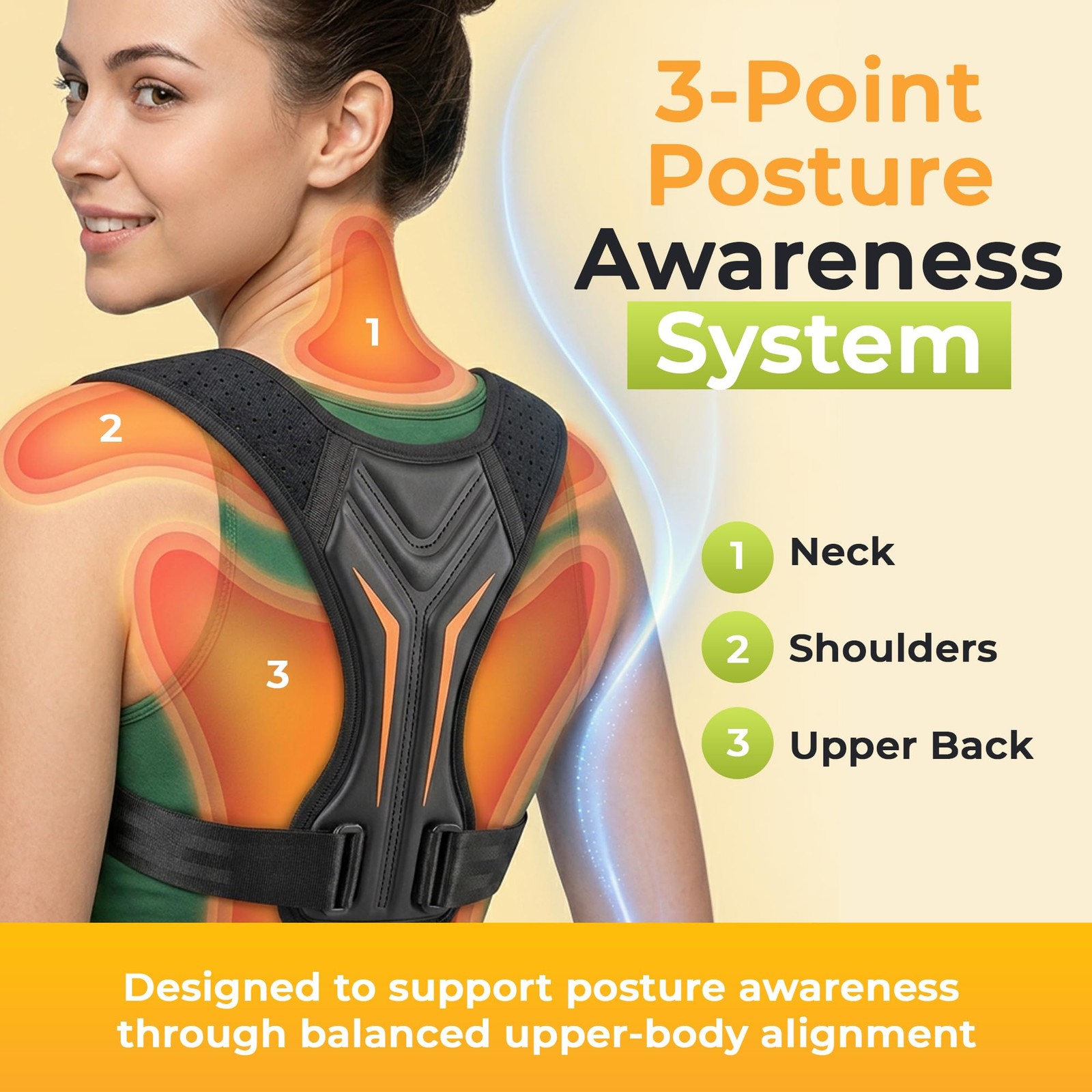 FELUVI Posture Corrector for Women & Men, Adjustable Medium, Black/Orange