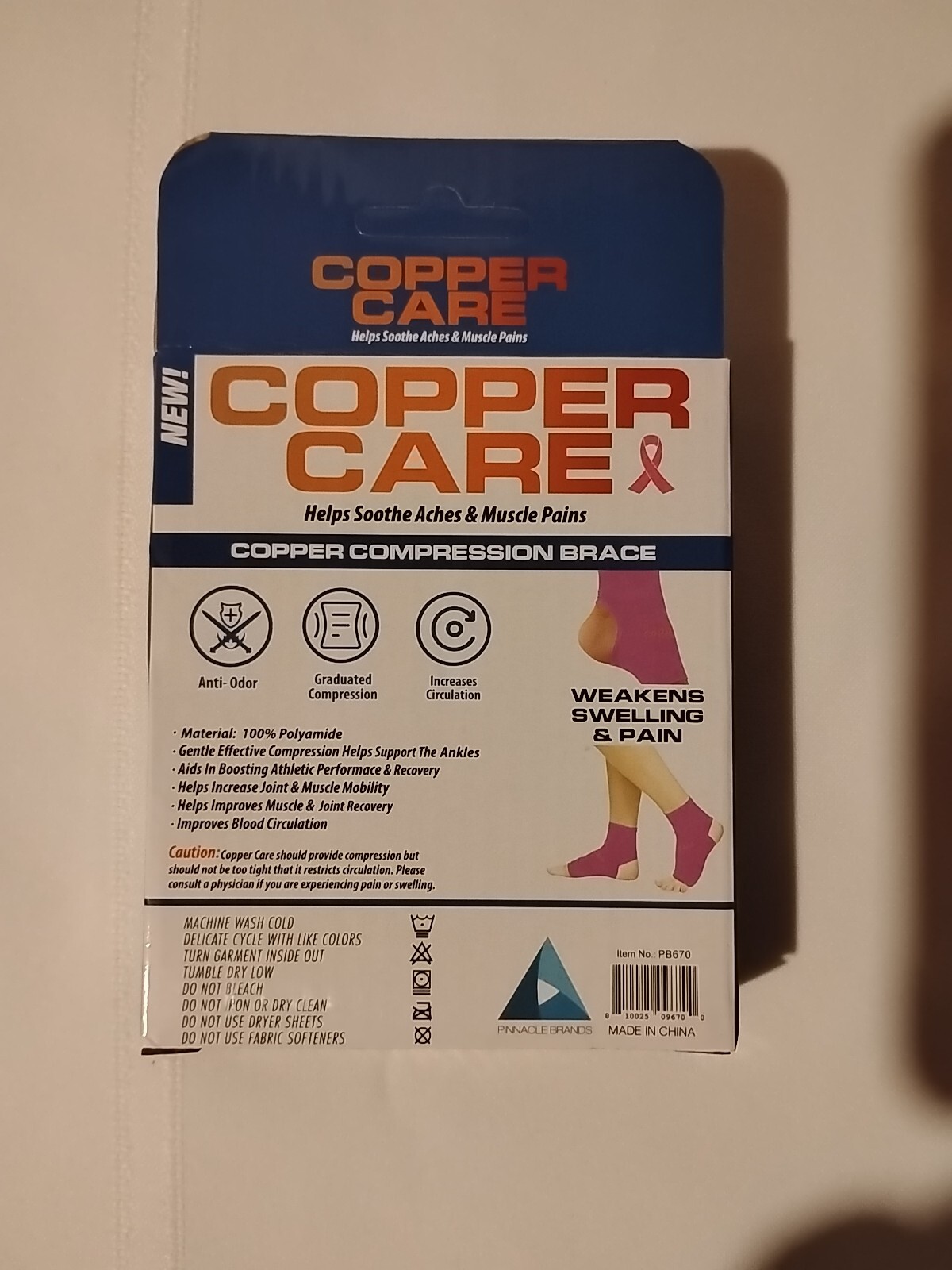 Copper Care – Compression Brace For Ankle- Pink-1Pk-Adult 1 Size Fits Most