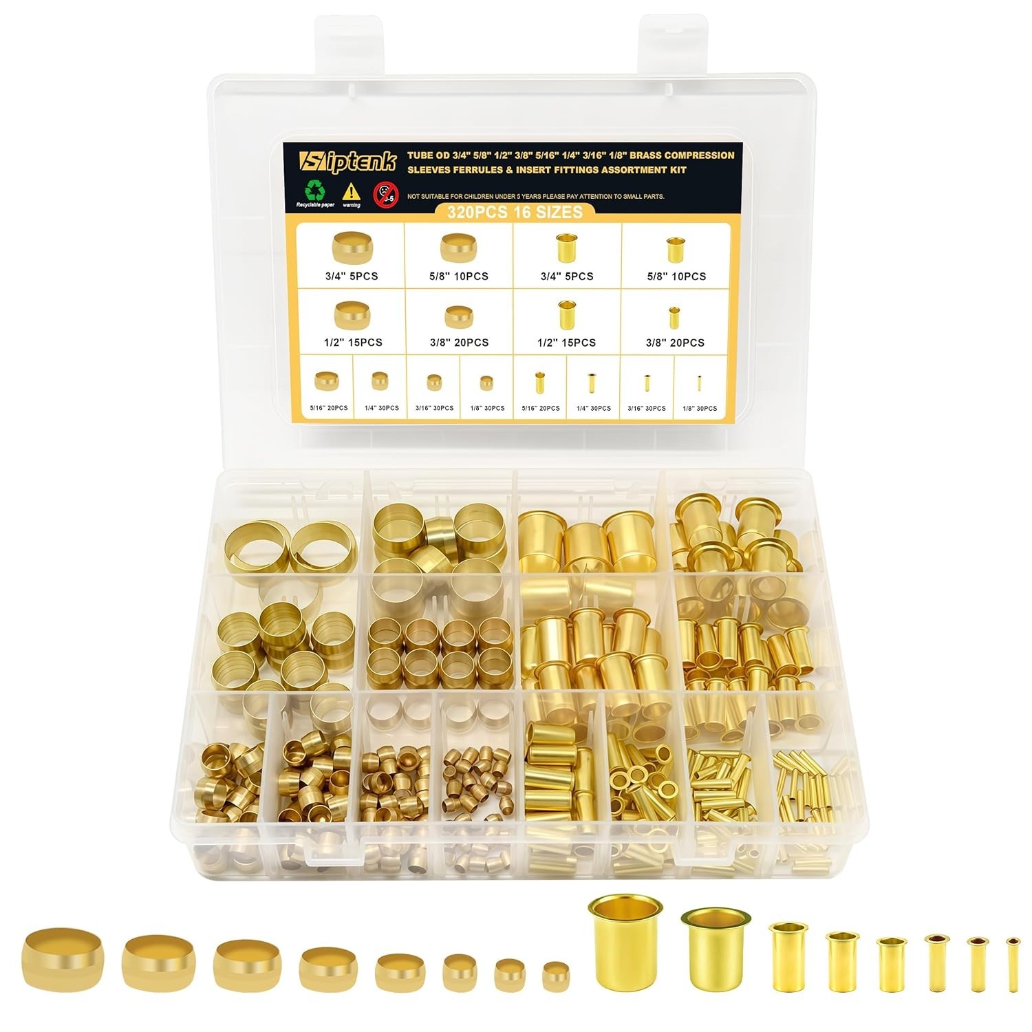 320PCS Brass Compression Sleeves Ferrules Kit