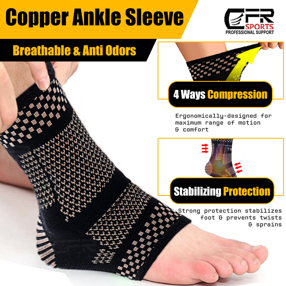 Copper Ankle Support Brace Compression Sleeve Foot Pain Relief Jogging Sprain HG