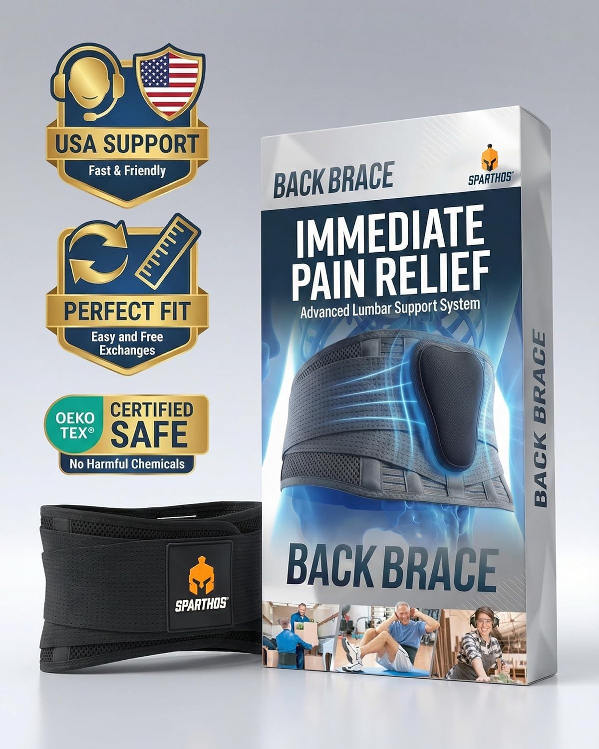 Immediate Relief Back Brace for Lower Back Pain & Support