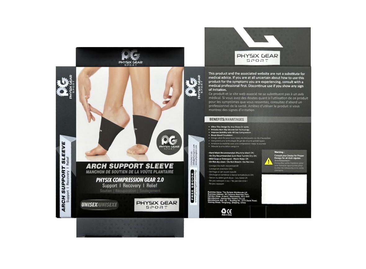 Physix Compression Gear Sport Arch Support Sleeve Plantar Fasciitis Unisex S NIB