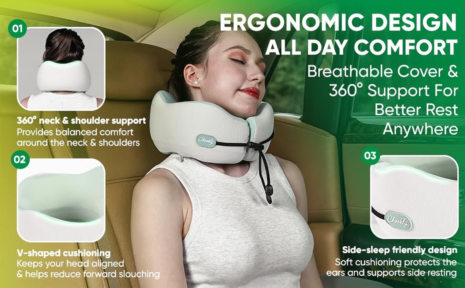 Memory Foam Travel Neck Pillow for Airplane Travel, Head and Chin Support, Ad…