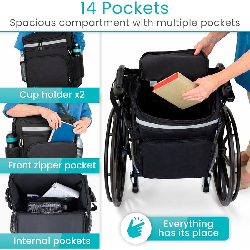 XL Wheelchair Bag Insulated Water Resistant Adjustable Straps Reflective Safety