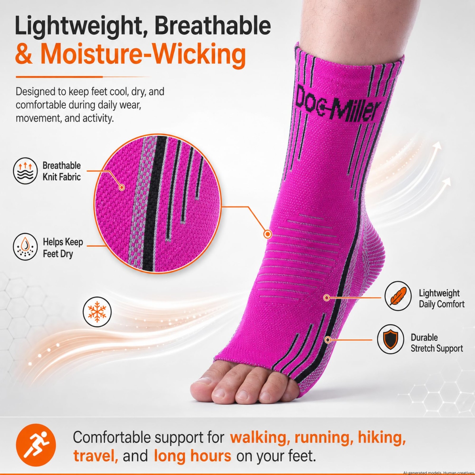 Doc Miller Plantar Fasciitis Compression Socks, 20-30mmHg, 1 2X-Large, Orange
