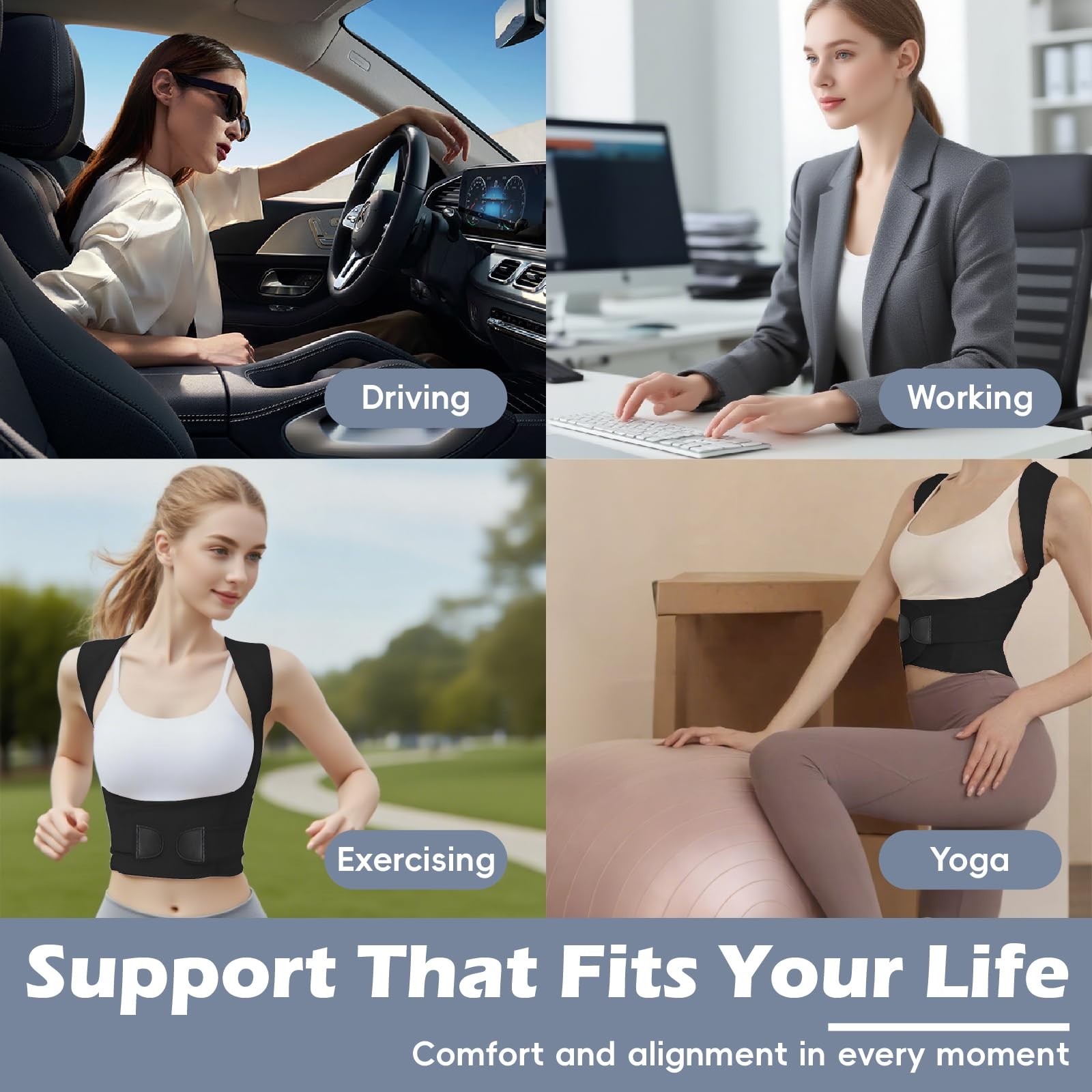 LuxuMach Posture Corrector for Women & Men, Full Back Brace Medium, Black
