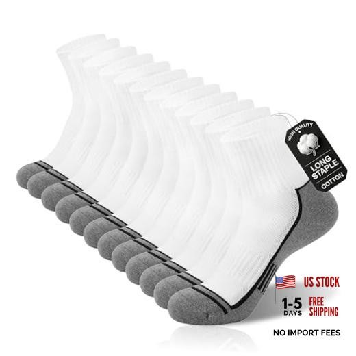 Men Athletic Quarter Running Compression Socks Cotton 10-13 White(6 Pairs)