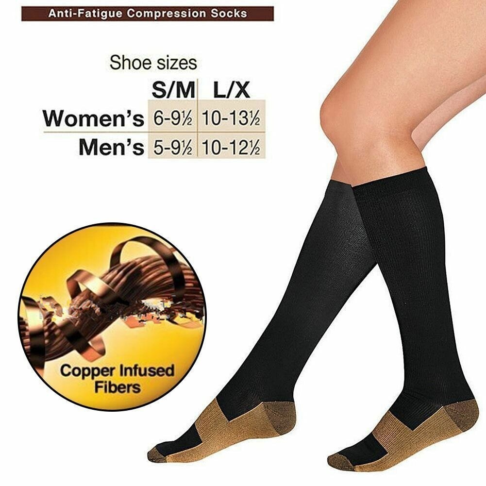 (6 Pairs) Copper Compression Socks 15-20mmHg Graduated Support Mens Womens S-XXL