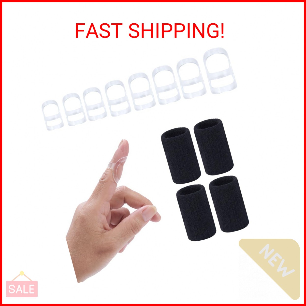 Soft Home 12 pcs Fingr Splint Kits Including 8 Pack Oval Finger Splints Clear Ty