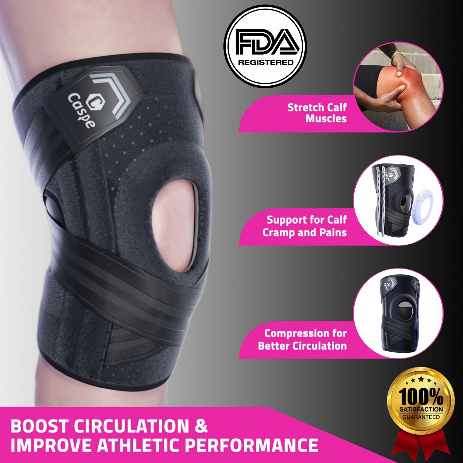 Knee Sleeve Compression Brace Support Meniscus Sport Joint Pain Arthritis Relief