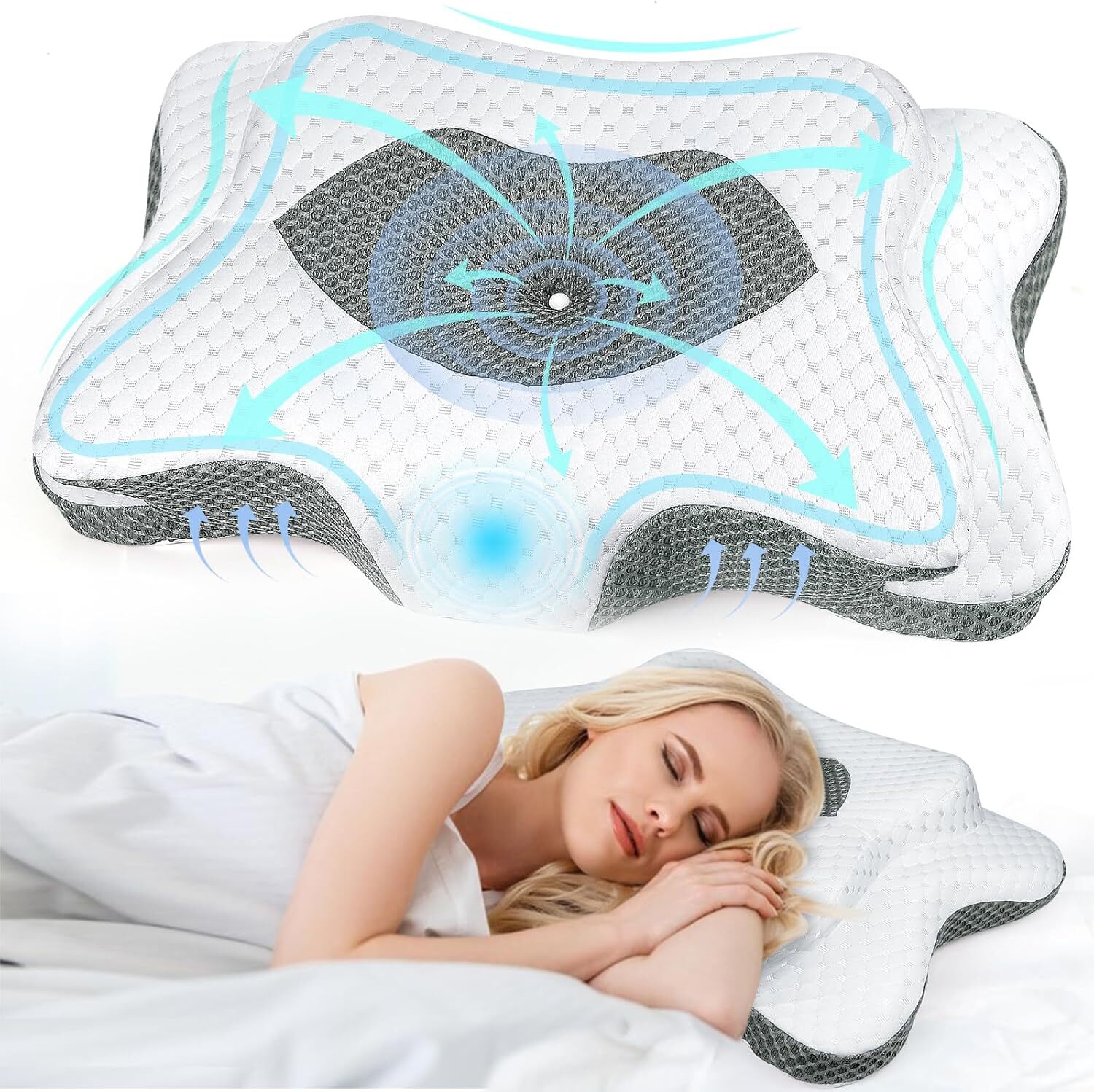 Cervical Pillow for Neck Pain Relief , Ergonomic Orthopedic Neck Support , Gray