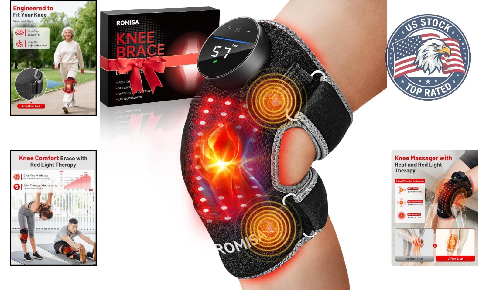 Intelligent Touchscreen Knee Massager: Heated Vibration & Cordless Relief