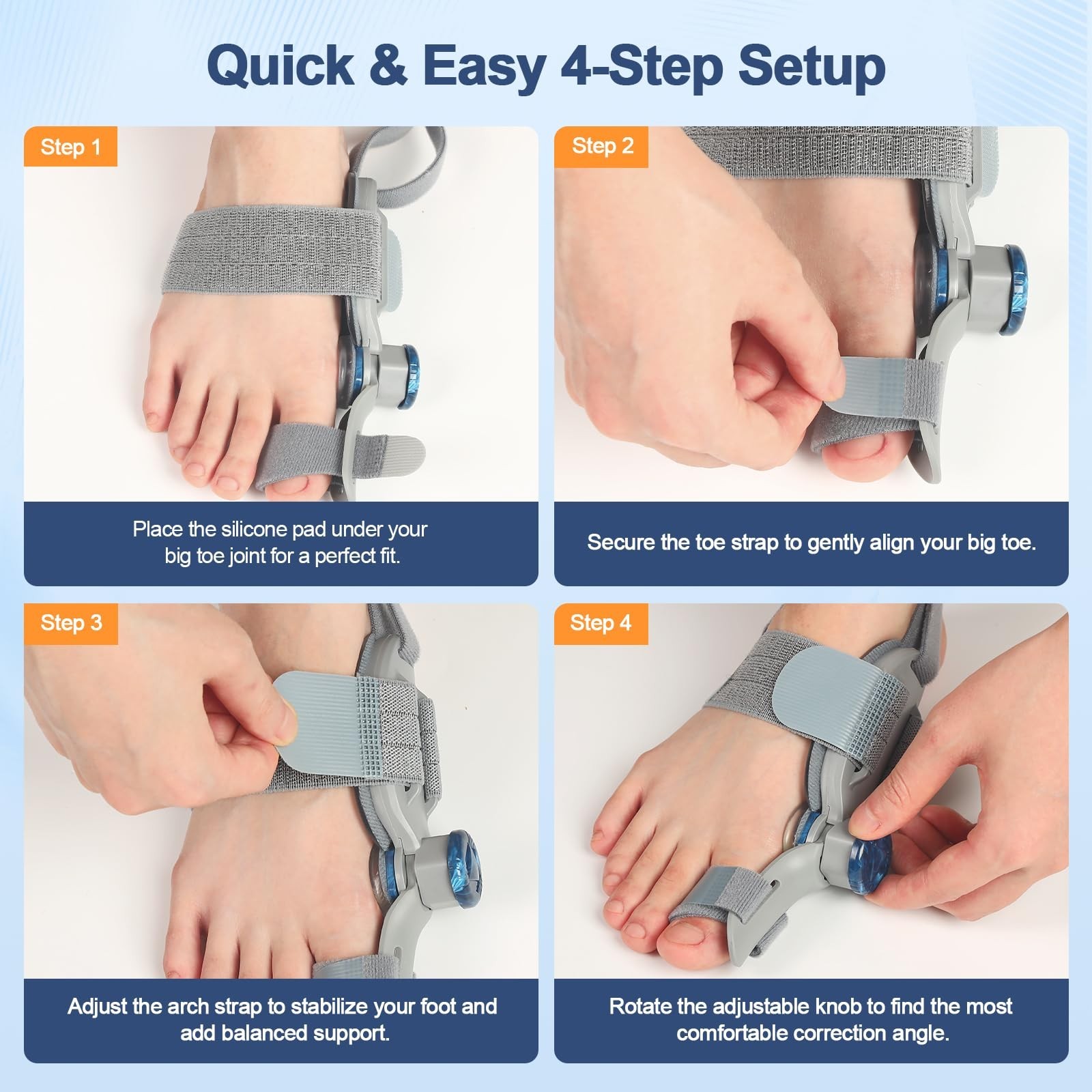 Adjustable Bunion Corrector for Men & Women, Big Toe Relief with Silicone Pad, 1