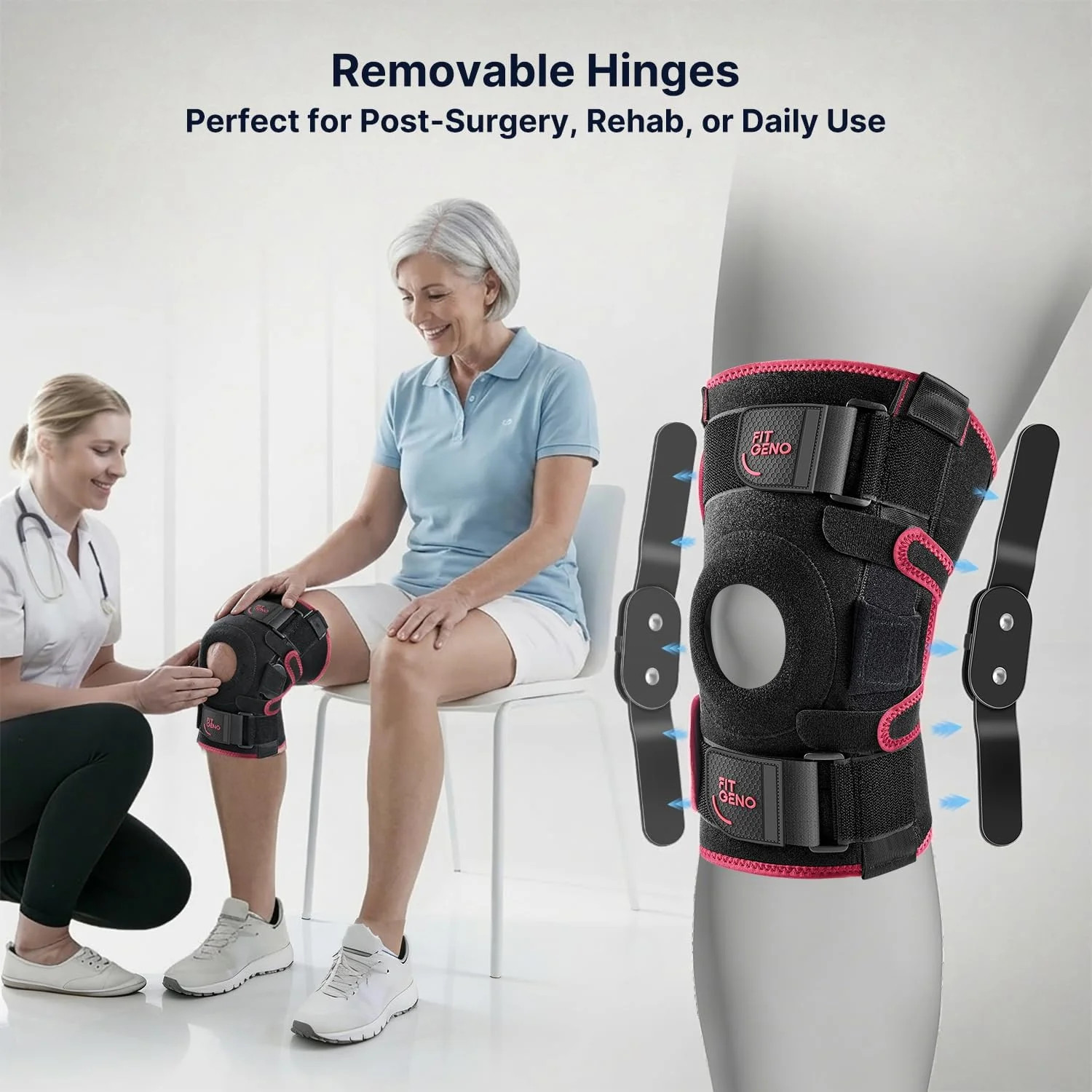 Fit Geno Hinged Knee Brace for Women: Adjustable Knee Brace with Side Stabilizer