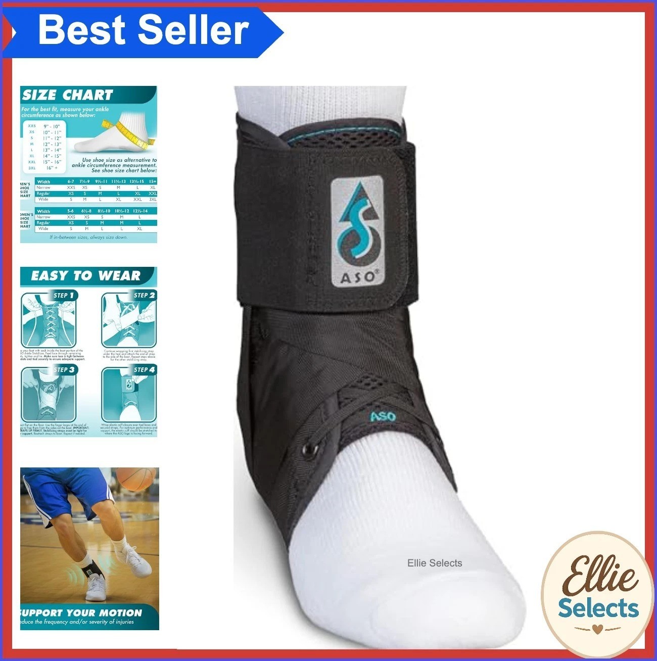 Ankle Brace Lace Up Stabilizer Sprain Support Black Nylon Figure 8 Straps Fits