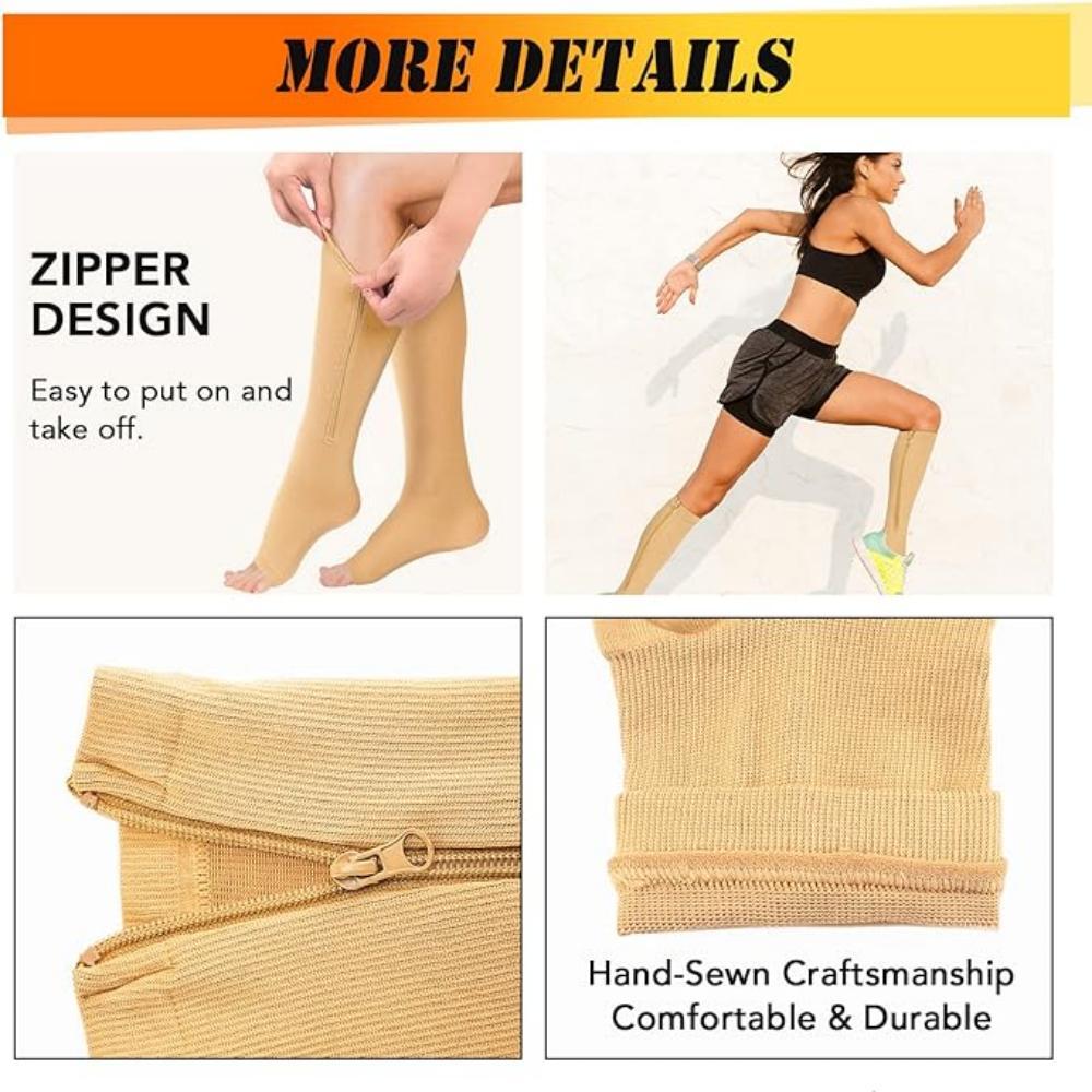 Zipper Open Toe Compression Socks 20-30mmHg Calf Leg Ankle Support Stocking