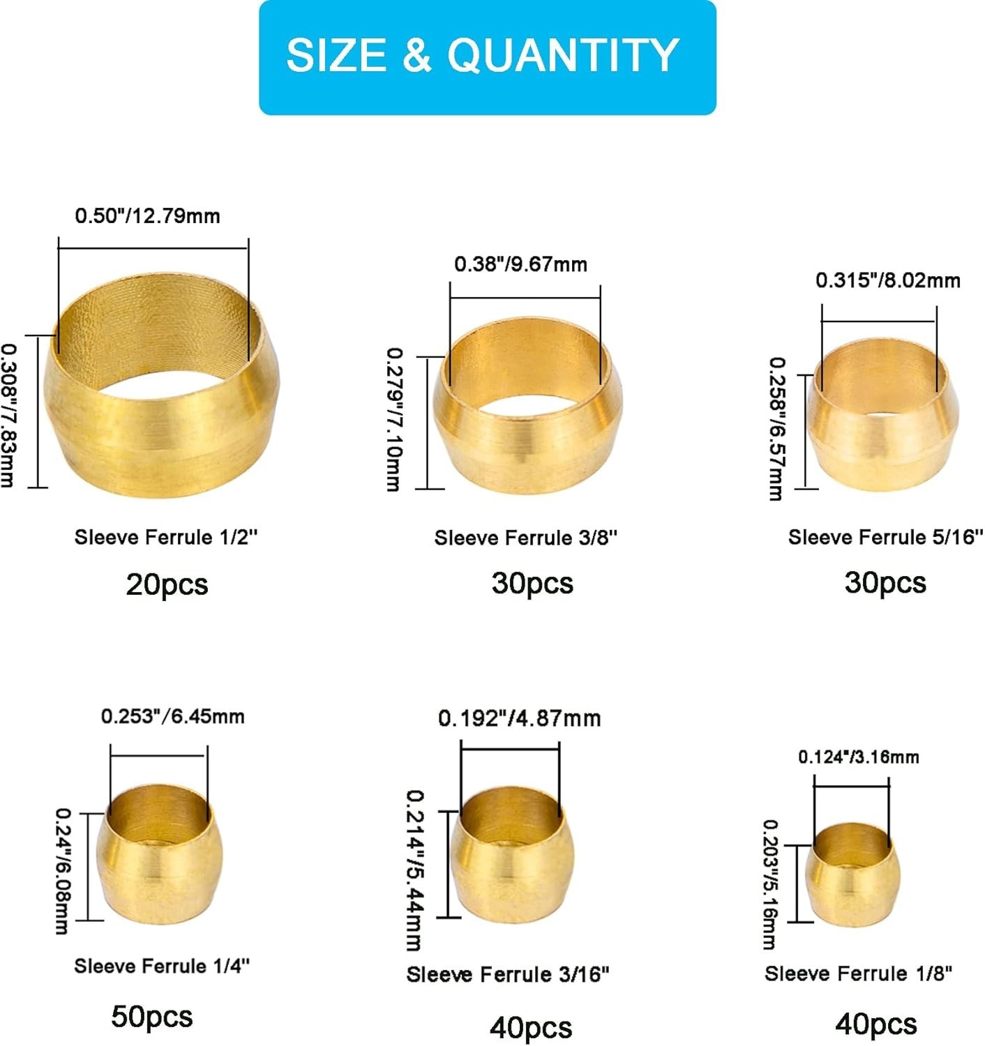 Complete 210-Piece Brass Compression Fittings for Water, Oil & Gas Connections