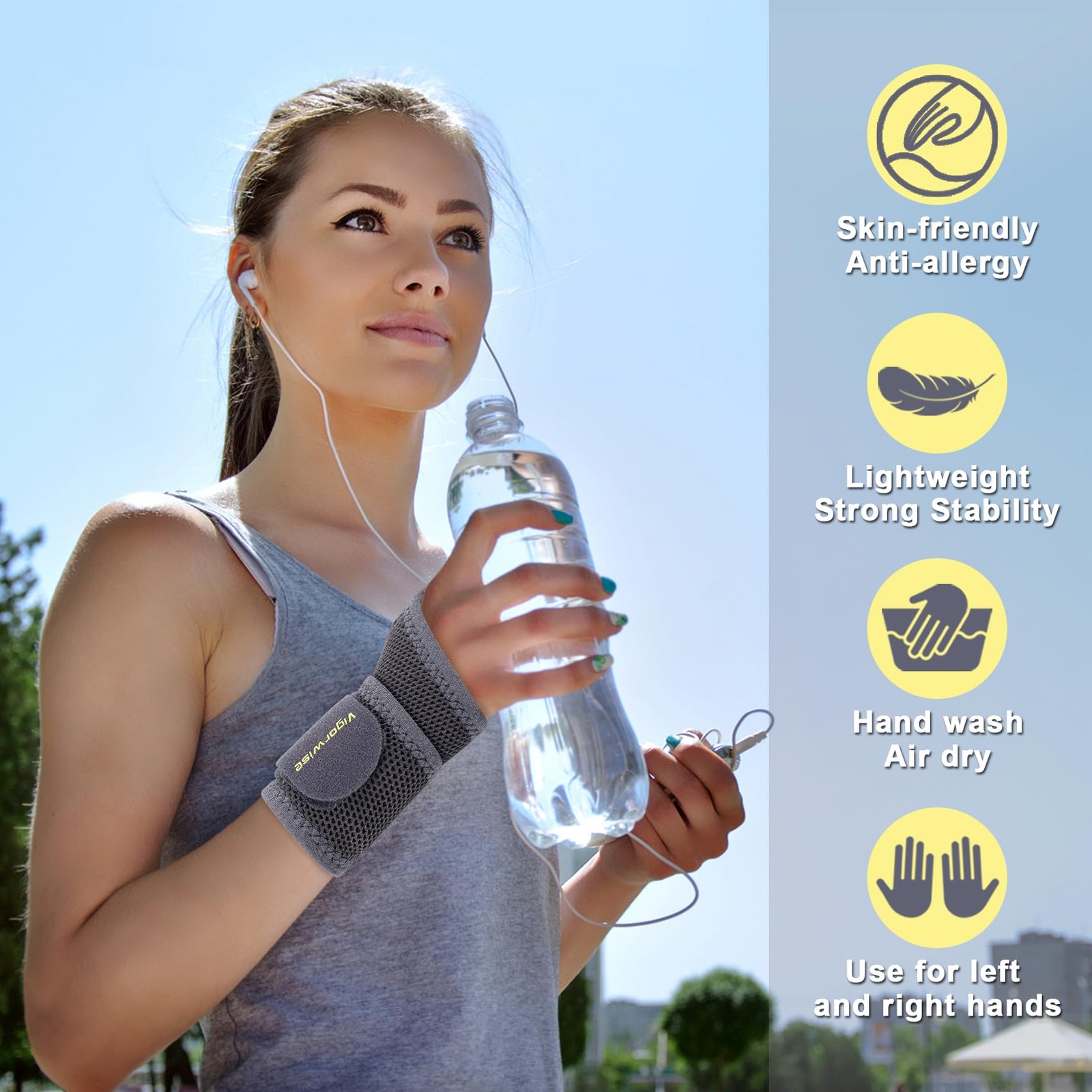 Wrist Brace Breathable Nylon Compression Support Fits Left Right Hand – Pain