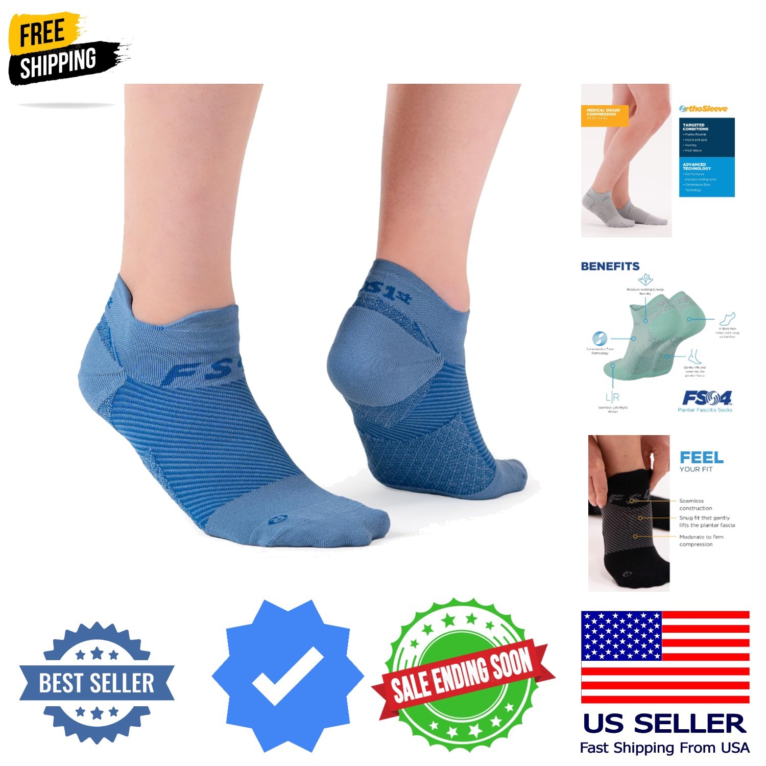 FS4 Orthotic Plantar Fasciitis Socks For Men & Women, Compression Socks for P…