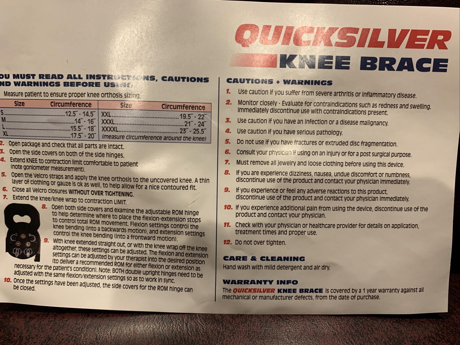 Quicksilver knee brace QS-1832-1 Size Large