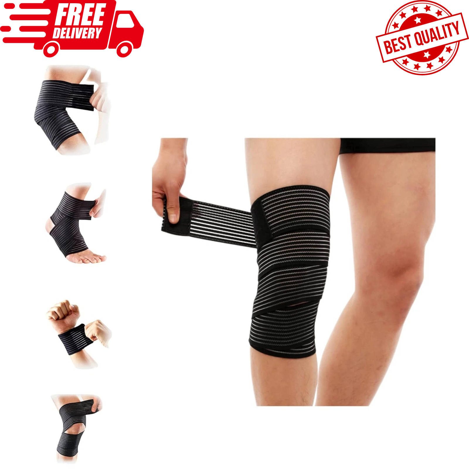 Elastic Knee Wrap Compression Bandage Support for Ankle, Joint Pain, Sports
