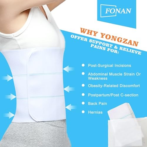 Abdominal Binder Post Surgery for Men and Women, 30″-45″ (M) White – 3 Panel