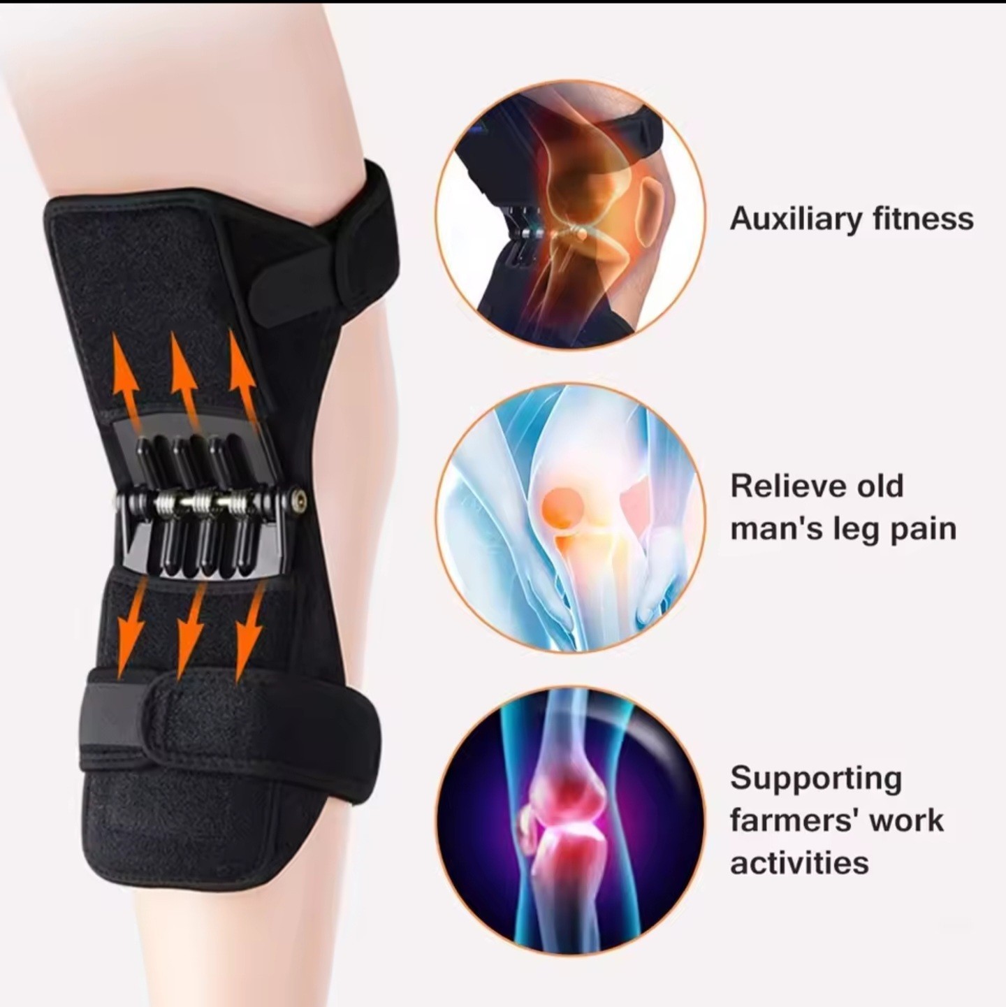 Knee Stabilizer Pad Powerknee 2pcs Joint Support Brace Rebound Spring Black Pair